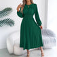 Elegant Ruffled Long-sleeve Cinched-waist Pleated Maxi Dress
