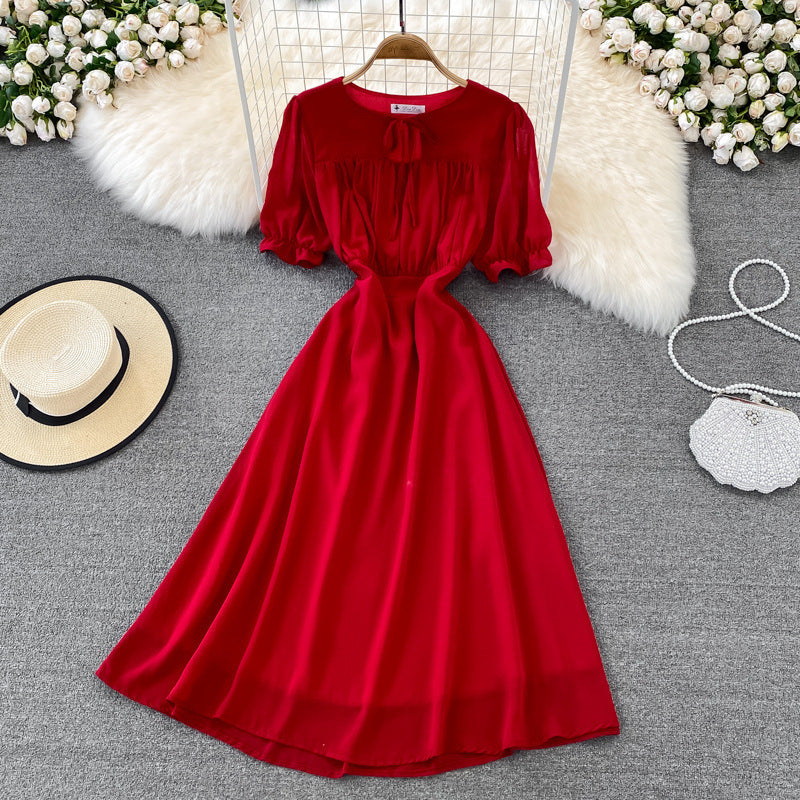 Slimming Puff-sleeve Chiffon Dress Fashion Forward