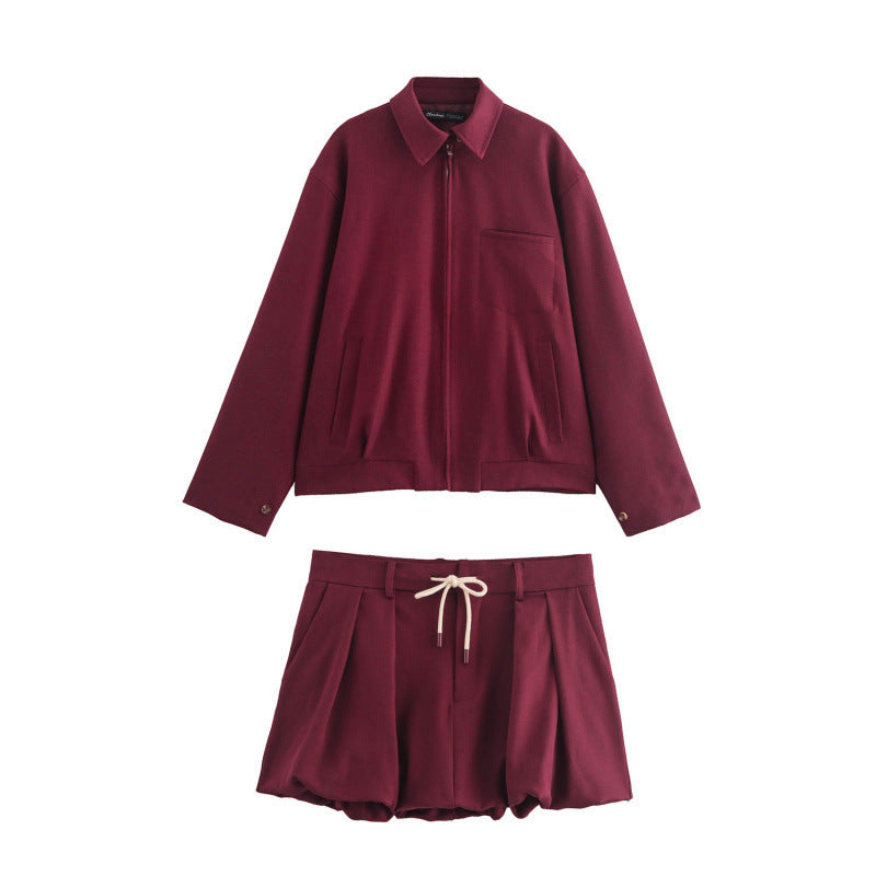 European And American Fashion Zipper Pocket Jacket Jacket Short Skirt