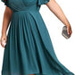 Banquet Evening Dress A- Line V-neck Chiffon Short Sleeve Knee-length Plus Size