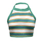 French Care Stripe Cropped Navel Halter Knit Tank Top