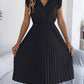 Casual Lace V-neck Ruffled-waist Pleated Dress