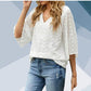 V-neck Three-quarter Sleeves Dotted Chiffon Shirt Blouse Women