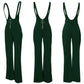High Waist Big Round Button Zipper Flared Leg Suspenders
