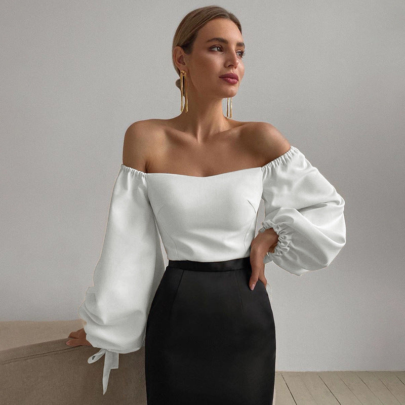 Ladies Temperament Loose White Pullover Solid Color Top