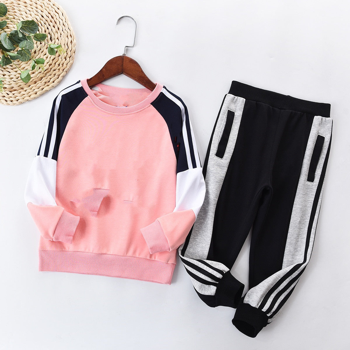 Children's Cotton Terry Trousers Round Neck Suit