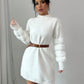 Solid Color Knitted Long-sleeved Dress