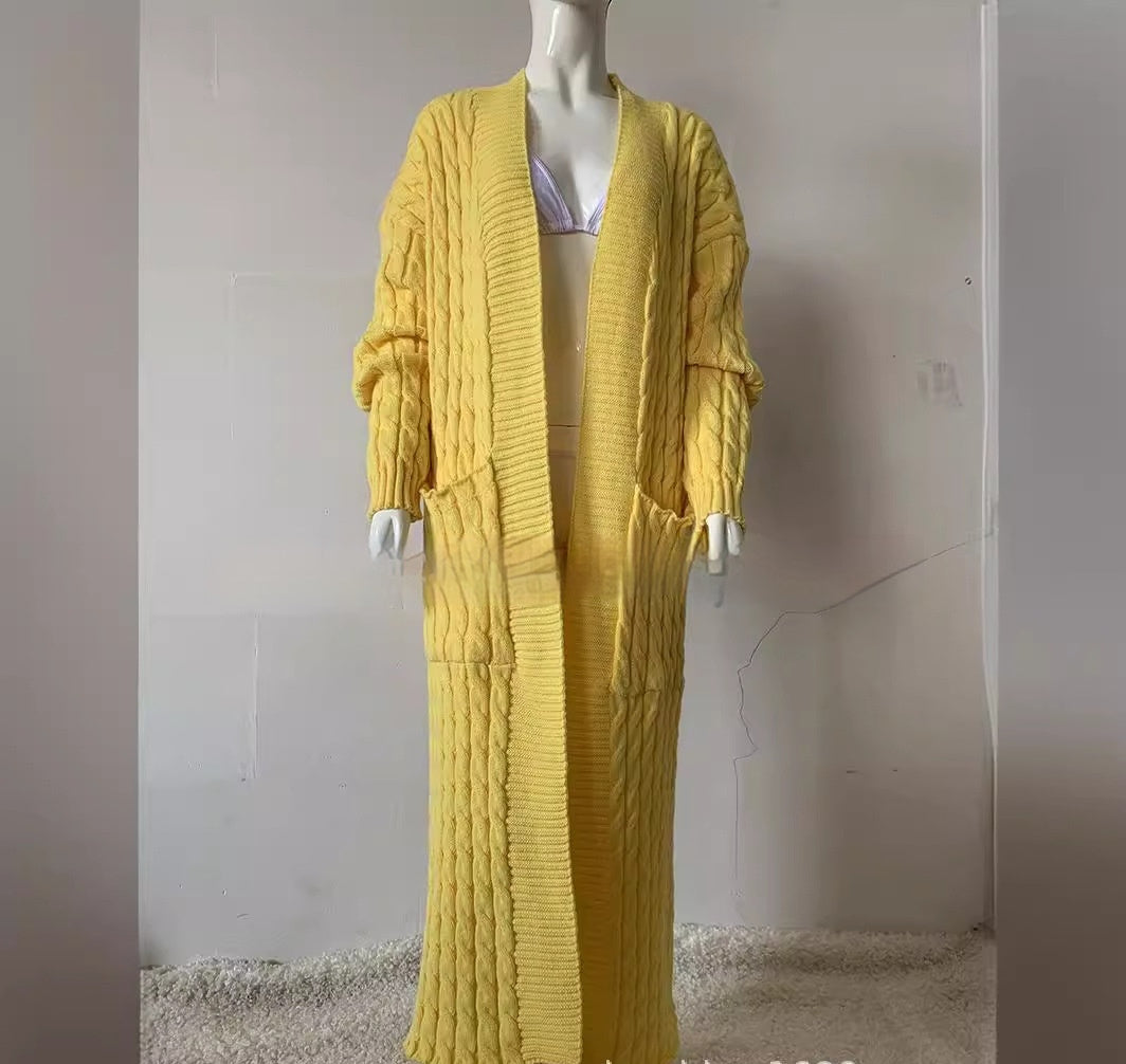 Cardigan long en tricot avec poche, pull long, manteau épais, européen et américain