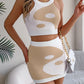 Contrast Color Midriff-baring Top Hip Skirt Suit Women's Clothing