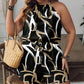 Strap Halter Printed Sleeveless Shorts Loose-fitting Jumpsuit