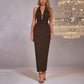 Sexy Backless Boat-neckline Halter Strap Slit Maxi Dress