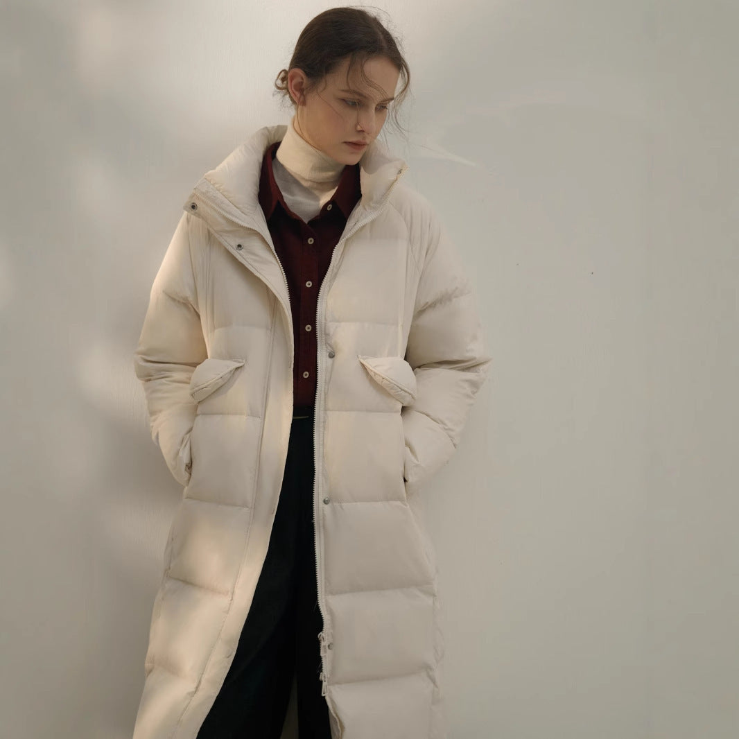 Manteau long et chaud en duvet de canard blanc jusqu'au genou