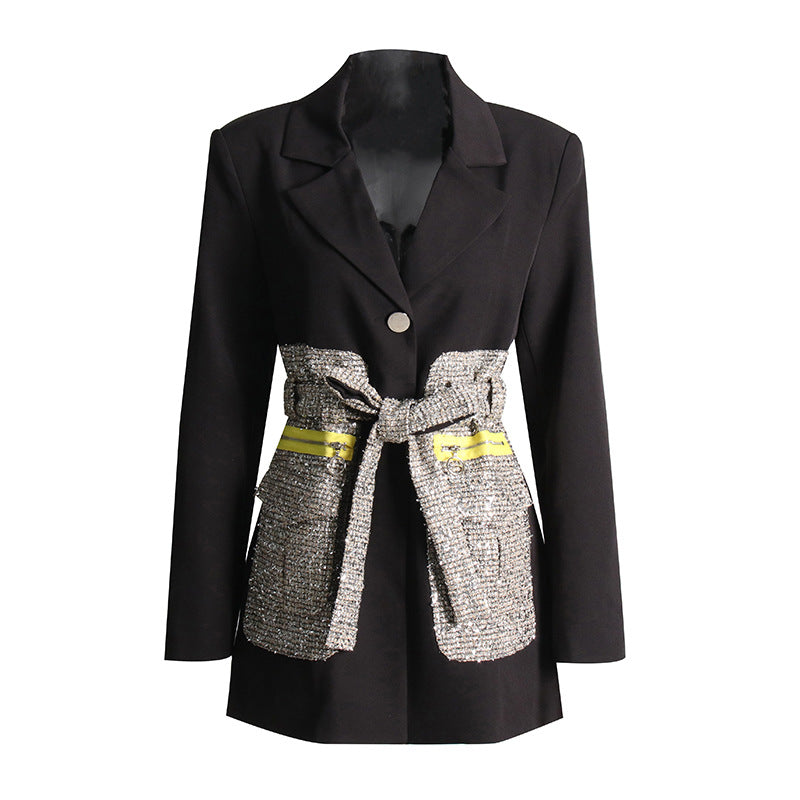 Women's Temperament Fashion Stitching Collision Color Lacing Jacket