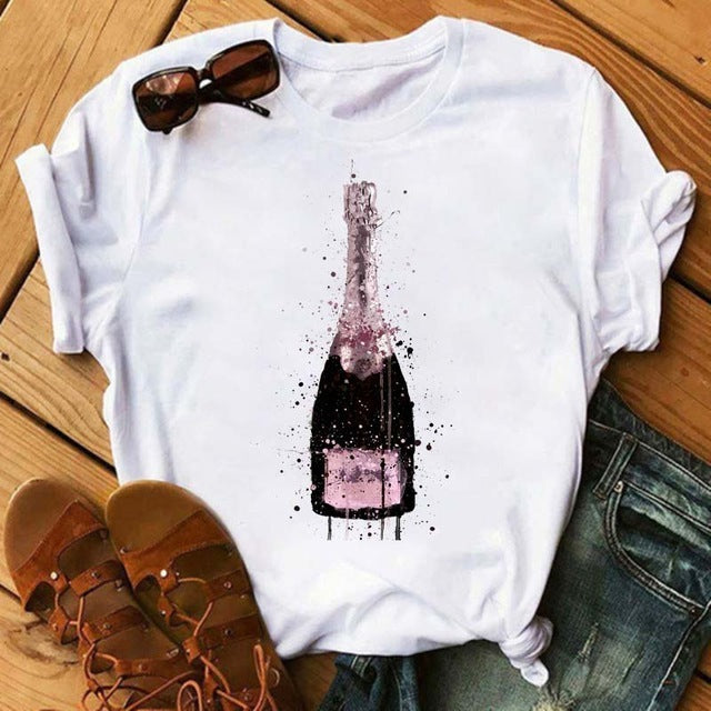 T-shirt Kawaii Verre à Vin Rose Gold