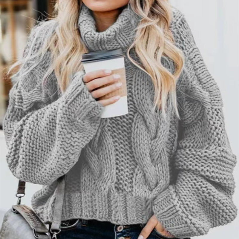 Pull à col roulé décontracté et ample à manches longues pour femme