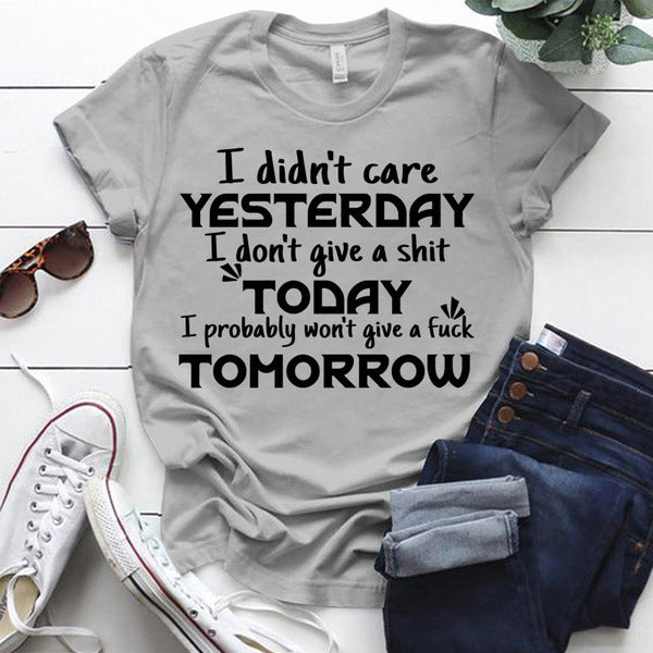 T-shirt à manches courtes imprimé lettres amusantes pour femme