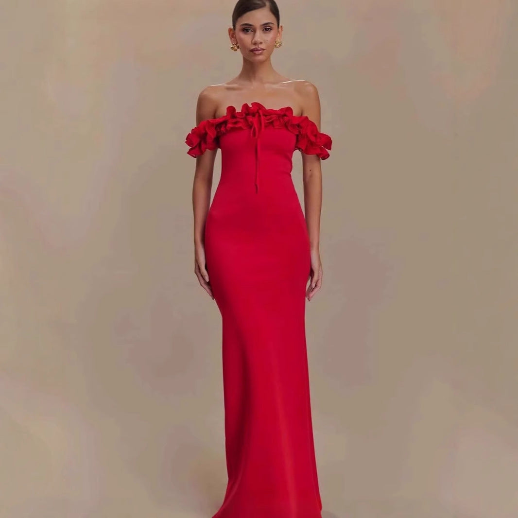 Ruffled Off-shoulder Temperament Waist-tight