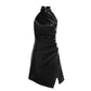 Women's Summer Leather Halter Pleated Dress