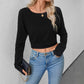 European And American Style Women Shoulder Long Sleeve T-shirt New Midriff-baring Top