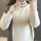 Fashion Polo Collar Contrast Color High Class Elegant Design Woolen Skirt Two-piece Set