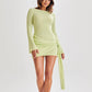 Robe moulante à manches longues, style Y2K, sexy, moulante, en V, dos nu, courte, vêtements pour femmes