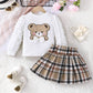 Autumn Bear Top Plaid Skirt
