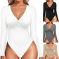 Deep V-neck Knot Slim-fit Long-sleeved Bottoming Women's Tight Jumpsuit