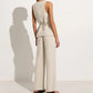 Cotton Linen Commuter Sleeveless Square Collar Lace Up Vest Jacket High Waist Wide Leg Pants Suit
