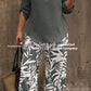 Ladies V-neck Shirt Tropical Plants Printed Pants Suit