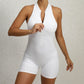 Combinaison short de yoga zippée sans manches pour femme, effet gainant, extensible, effet gainant, pour le sport et le levage des fesses
