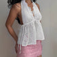 Jacquard Lace Edge Halterneck Vest Irregular Hem Bottoming Shirt