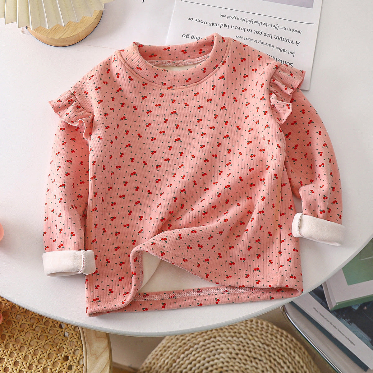 Girls' Autumn And Winter Floral Bottoming Shirt Flounced Sleeve T-shirt