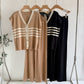 Korean-style Wide-leg Pants Set Casual, Laid-back Knit Two-piece For Women