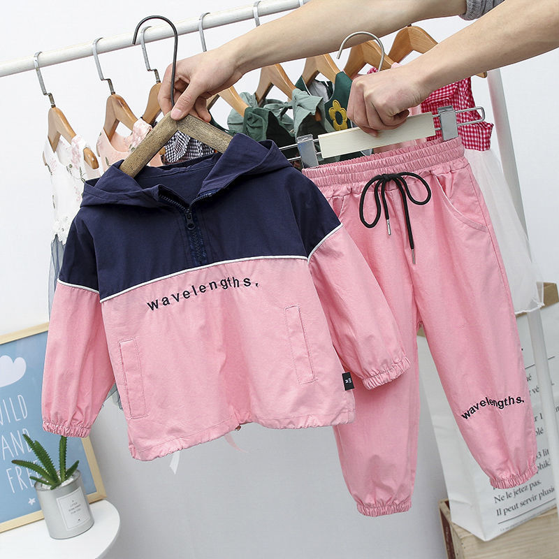 Girls Stitching Autumn Leisure Long Long Sleeve Two-piece Suit