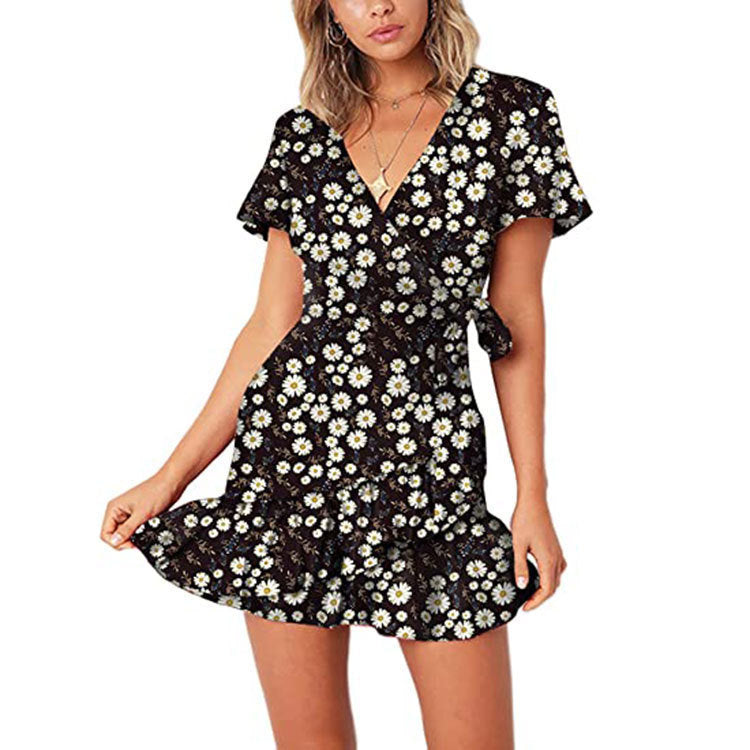 Robe mi-longue à imprimé coutures et taille haute
