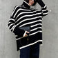 Pull à col roulé rayé tendance, décontracté, ample, fendu, design, hauts d'hiver, vêtements pour femmes