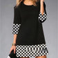 Women's Plaid Stitching Round Neck Slim Fit Dress