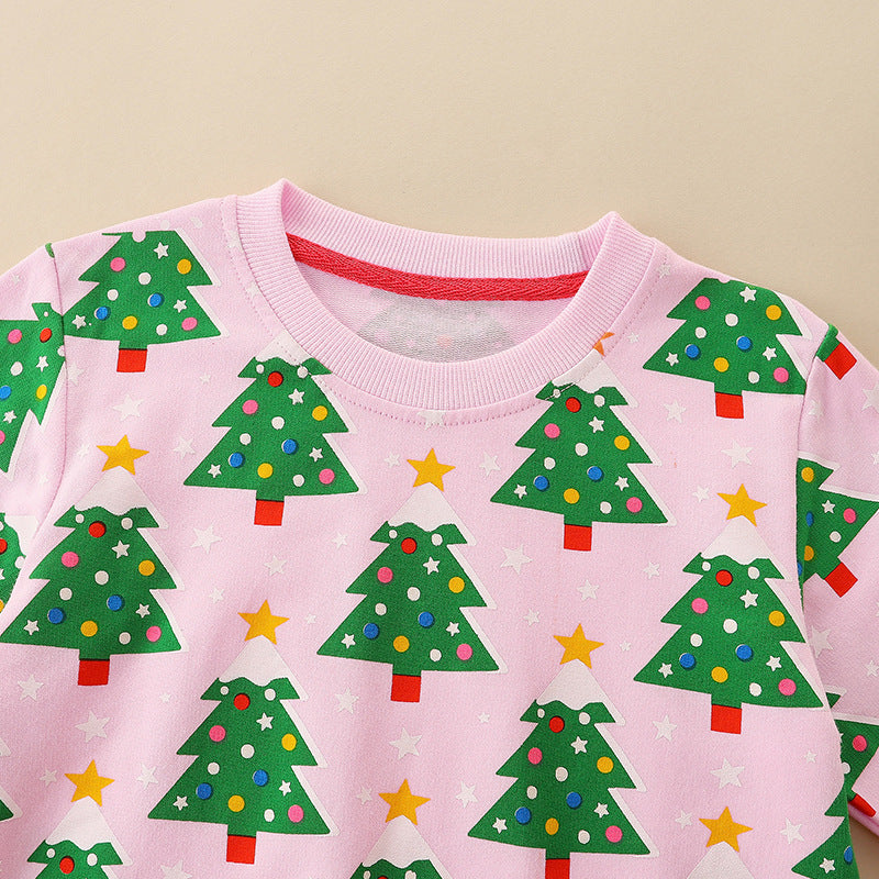 European And American Children Christmas Tree Printed Long-sleeved Pullover