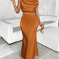 Women's Solid Color Satin Dress Midriff Outfit Suit