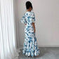French Round Neck Lantern Sleeve Waist-cinching Slimming Dress