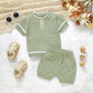 Ensemble chemise et short en tricot à manches courtes et col rond pour bébé, couleur unie
