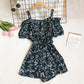 Sling Daisy Print Short Sleeve High Waist Wide Leg Jumpsuit