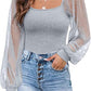Women's Lantern Sleeve Stitching Slim Top