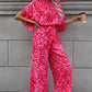 Whole Body Printed Batwing Sleeve Series Belt Jumpsuit