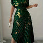 Women's Asymmetric Shoulder Gold Foil Pleated Dress