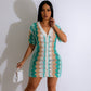 Knitted Cardigan Hollow Gradient Contrast Dress