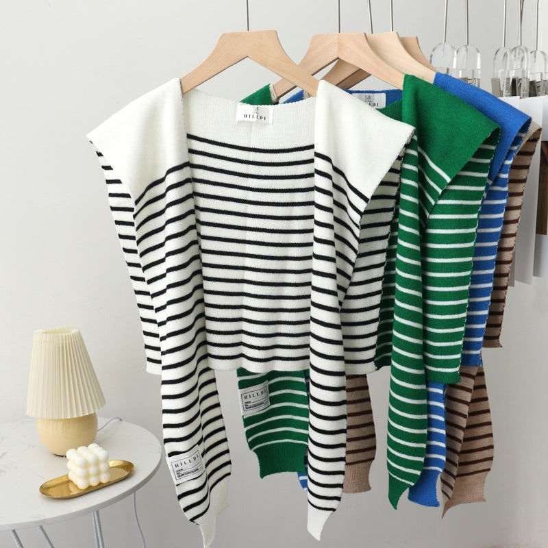 Women's Pinstripe Shoulder Cape Sweater