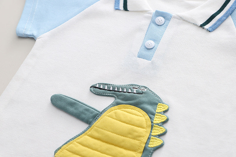 Costume polo en denim tendance pour enfants, motif dessin animé