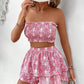 2pcs Women Holiday Floral Print Multi-Layer Ruffle Hem Set