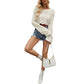 Acrylic Women's Sweater Solid Color Hollow Wave Pattern Short